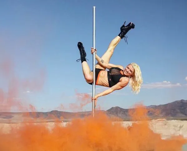 Pole stage set up in a hotel suite